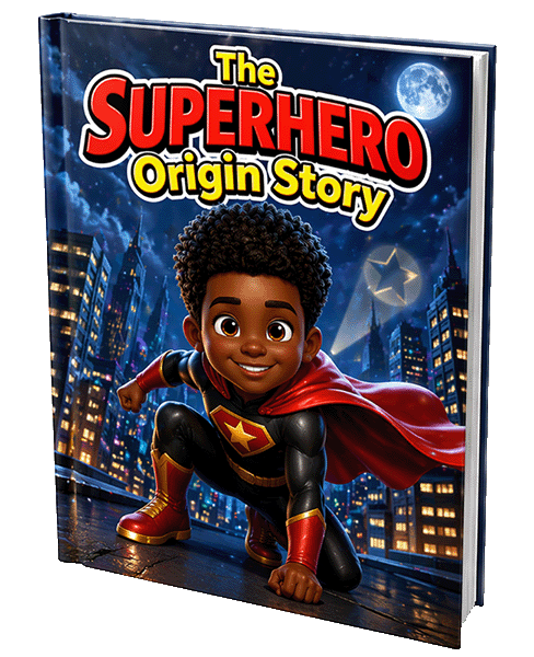 Superhero Origin Story — personalized children's storybook cover mockup